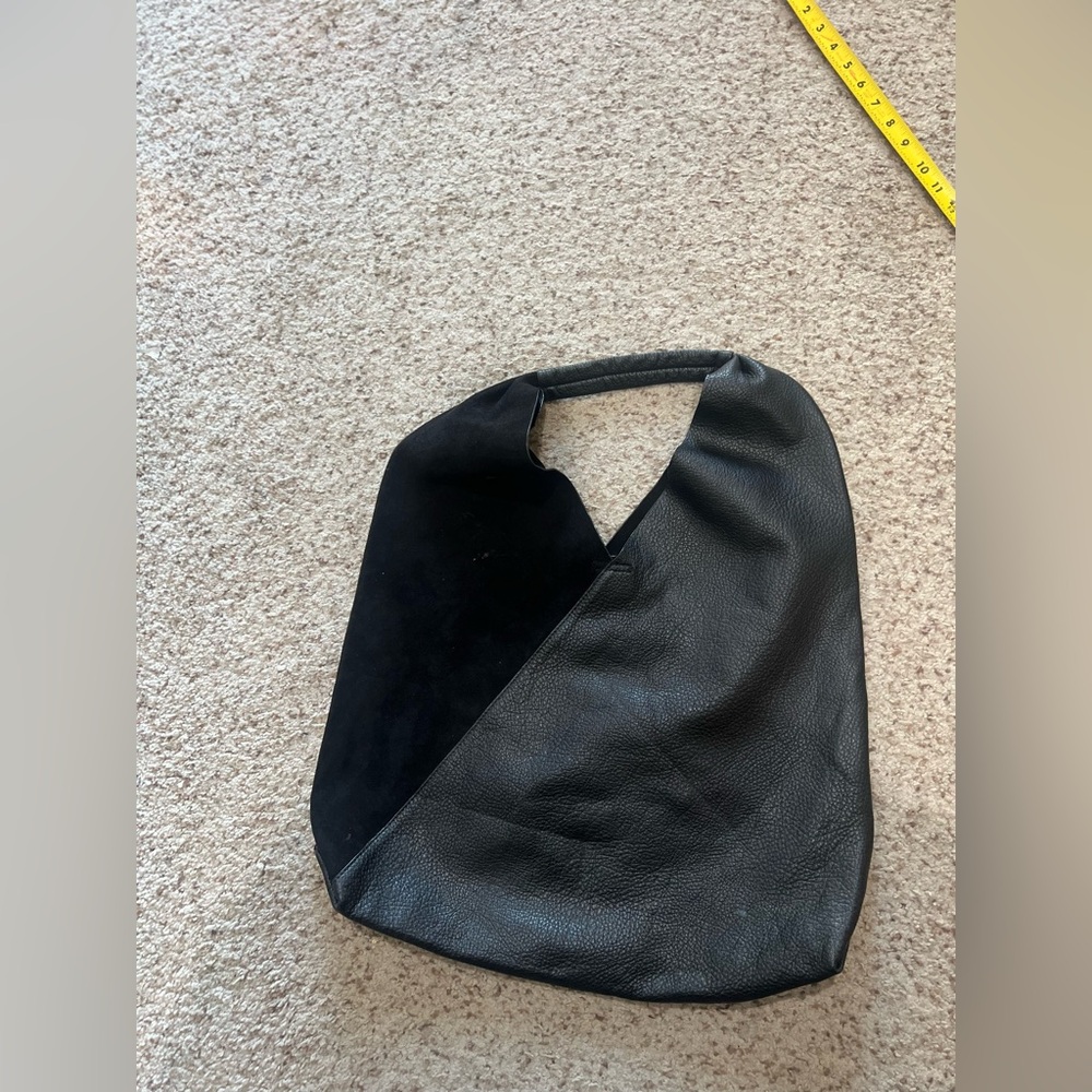 Black Faux Leather & Suede Hobo Shoulder Bag – Slouchy Minimalist boho hippie